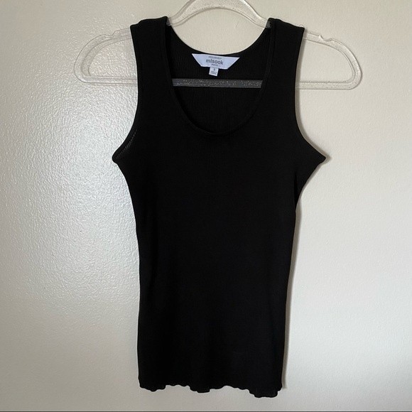 Exclusively Misook Petite Black Ribbed Sleeveless Tank Top